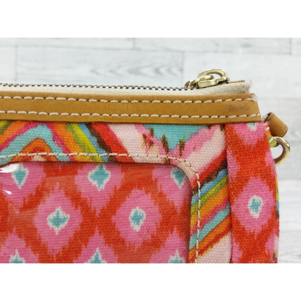 Dena Canvas Chevron Striped Aztec‎ Pink Orange Teal Tassel Pouch Bag Wristlet